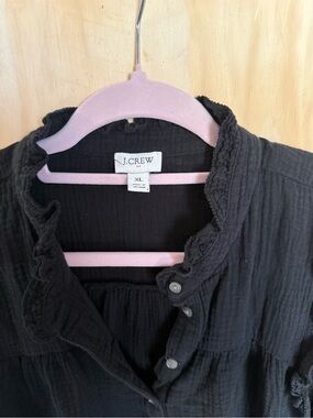 J. Crew Black Ruffle Collar Button-Front Tunic